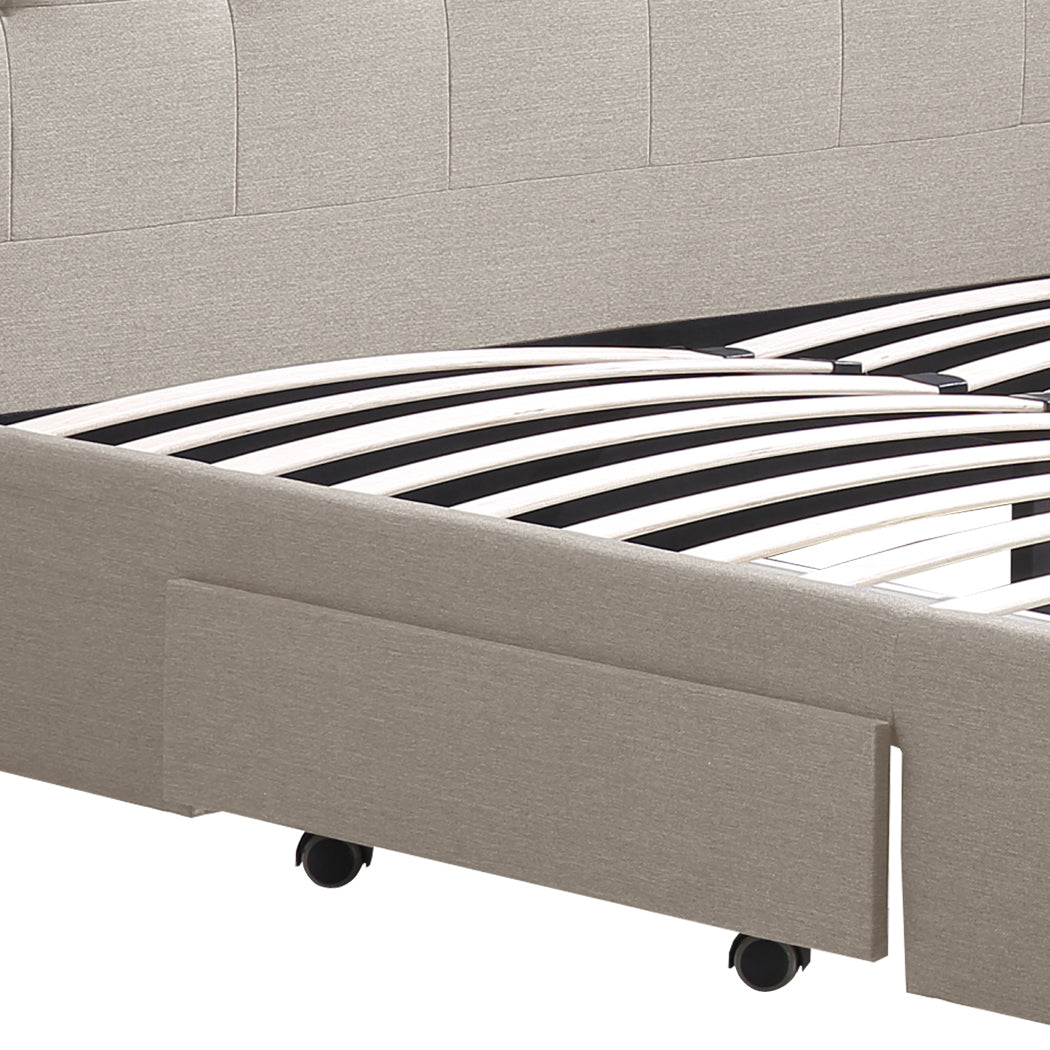 Levede Bed Frame King Fabric With Drawers Storage Beige Tristar Online