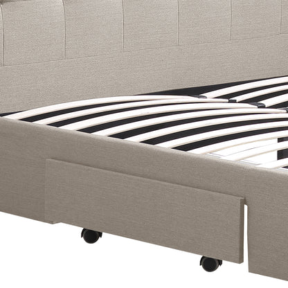 Levede Bed Frame King Fabric With Drawers Storage Beige Tristar Online