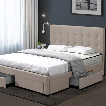 Levede Bed Frame King Fabric With Drawers Storage Beige Tristar Online