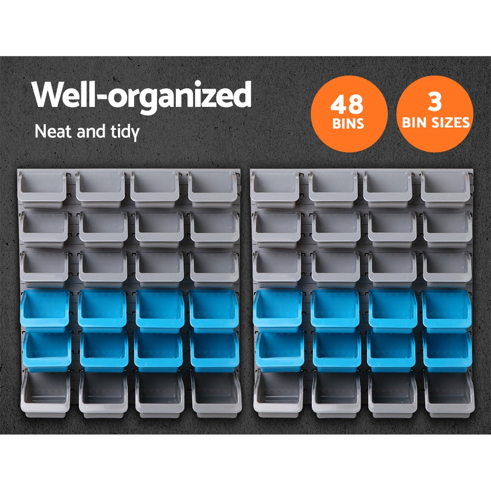 Giantz 48 Bin Wall Mounted Rack Storage Organiser Tristar Online