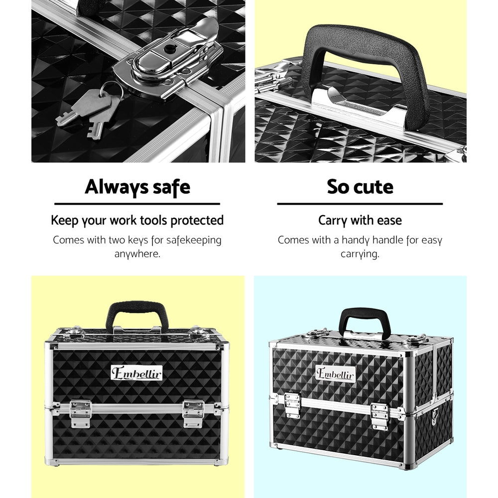 Embellir Portable Cosmetic Beauty Makeup Case - Diamond Black Tristar Online