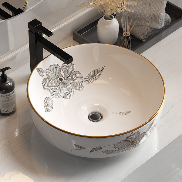 Cefito Bathroom Basin Ceramic Vanity Sink Hand Wash Bowl with Pattern 41x41cm Tristar Online