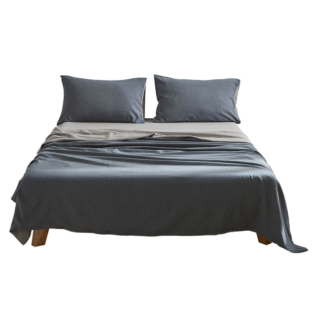 Cosy Club Sheet Set Cotton Sheets Double Dark Blue Grey Tristar Online