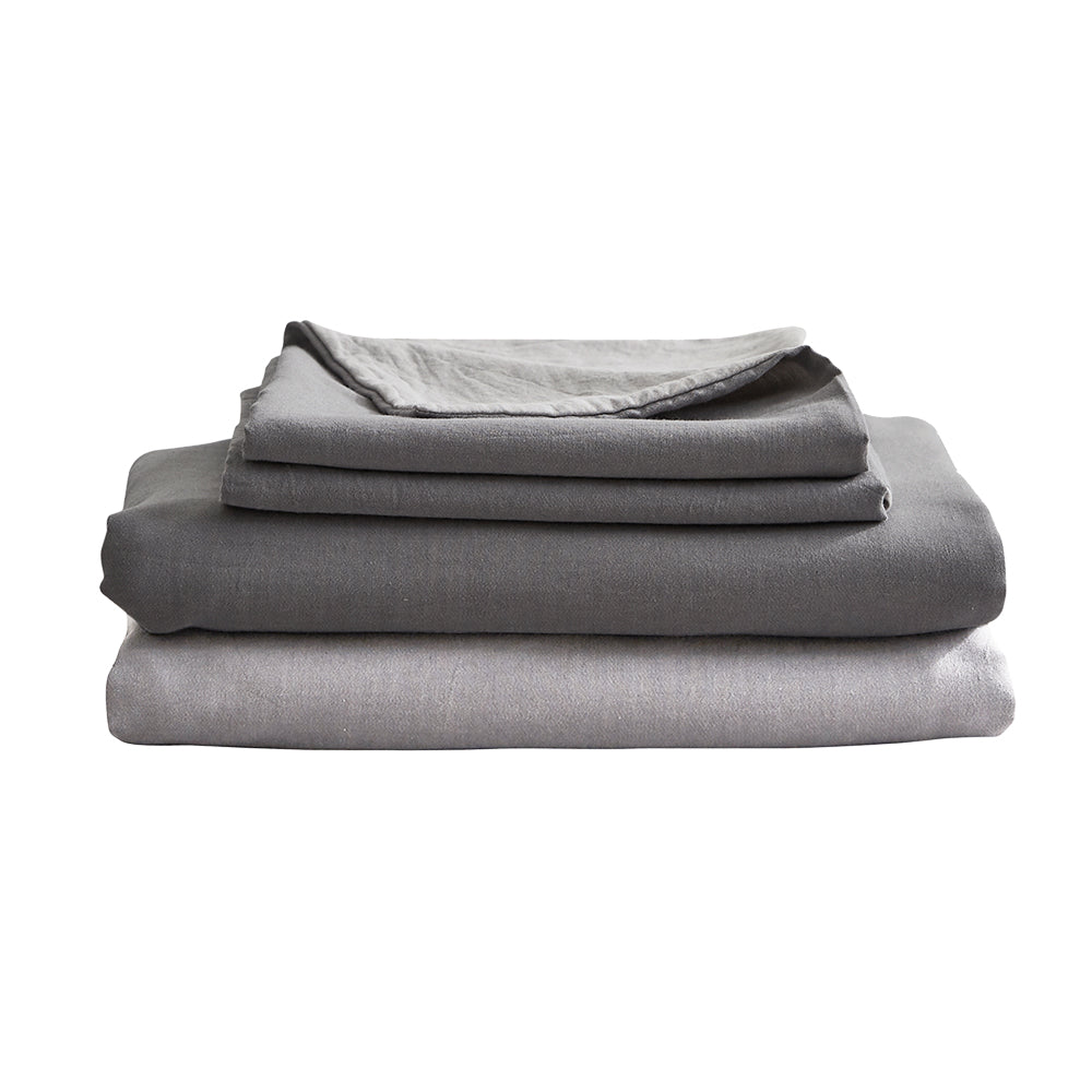 Cosy Club Washed Cotton Sheet Set Grey Double Tristar Online