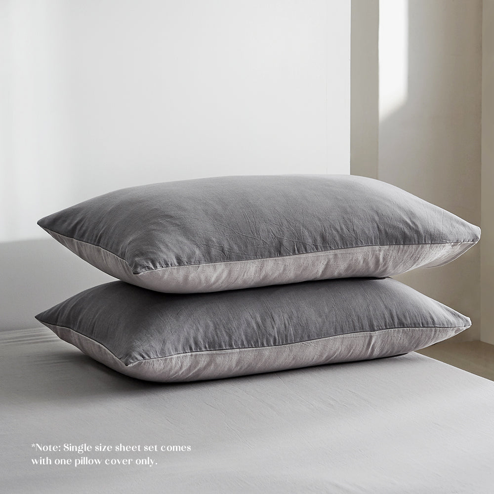 Cosy Club Washed Cotton Sheet Set Grey Double Tristar Online