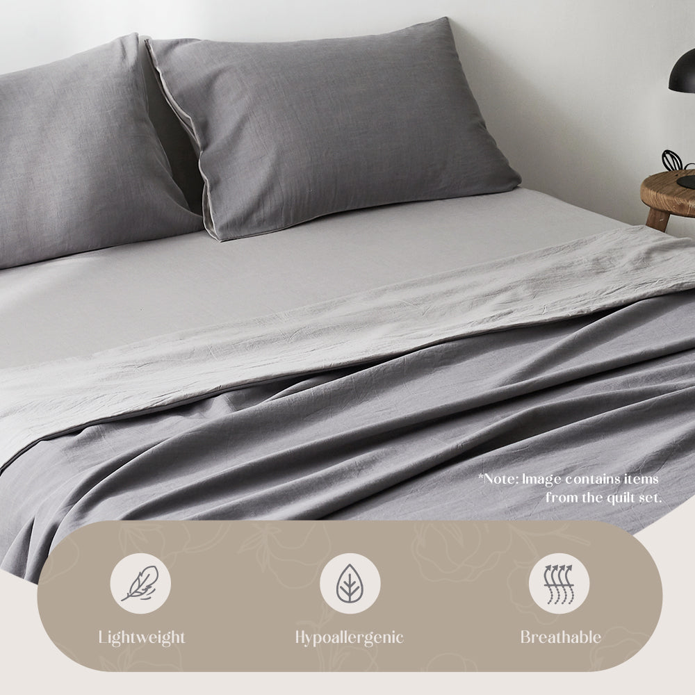 Cosy Club Washed Cotton Sheet Set Grey Double Tristar Online