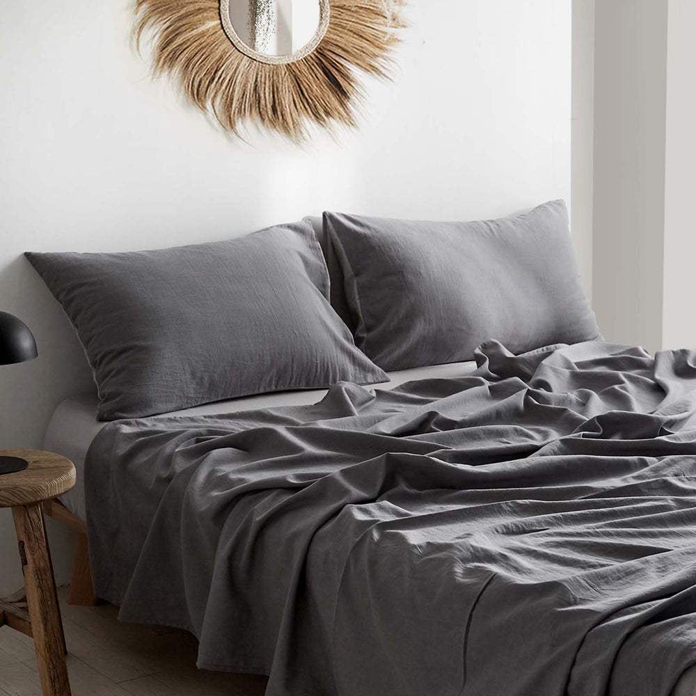 Cosy Club Washed Cotton Sheet Set Grey Double Tristar Online