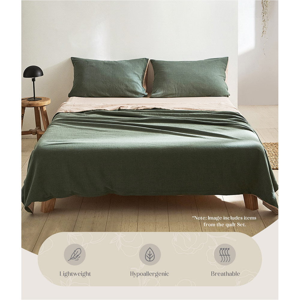 Cosy Club Sheet Set Cotton Sheets Single Green Beige Tristar Online