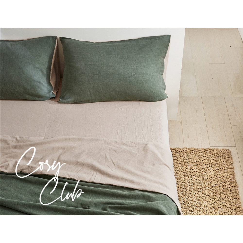 Cosy Club Sheet Set Cotton Sheets Single Green Beige Tristar Online