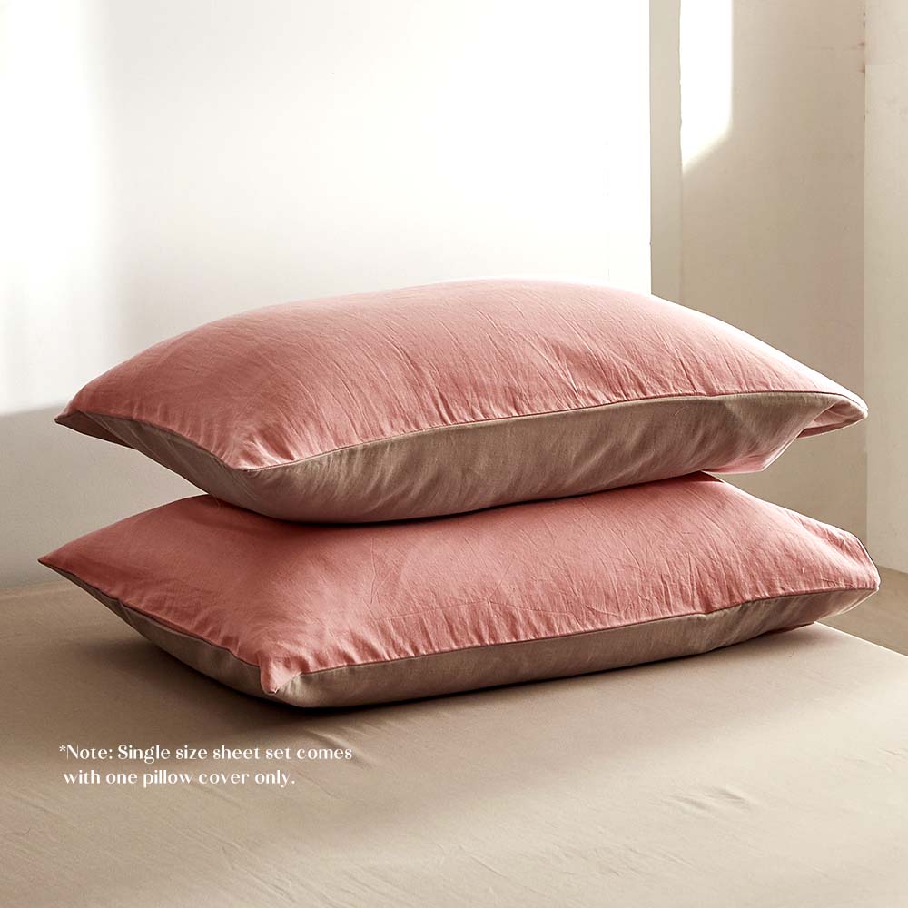 Cosy Club Washed Cotton Sheet Set Pink Brown Single Tristar Online