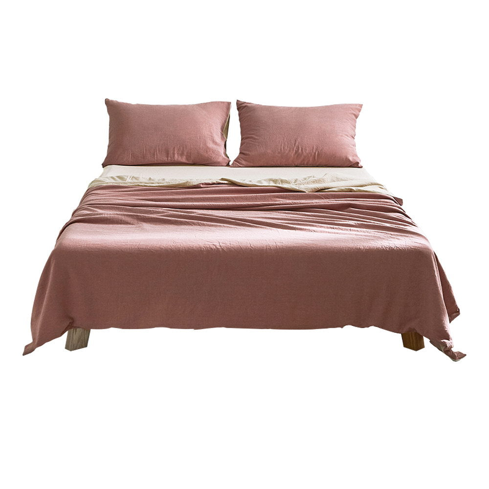 Cosy Club Sheet Set Cotton Sheets Single Red Beige Tristar Online