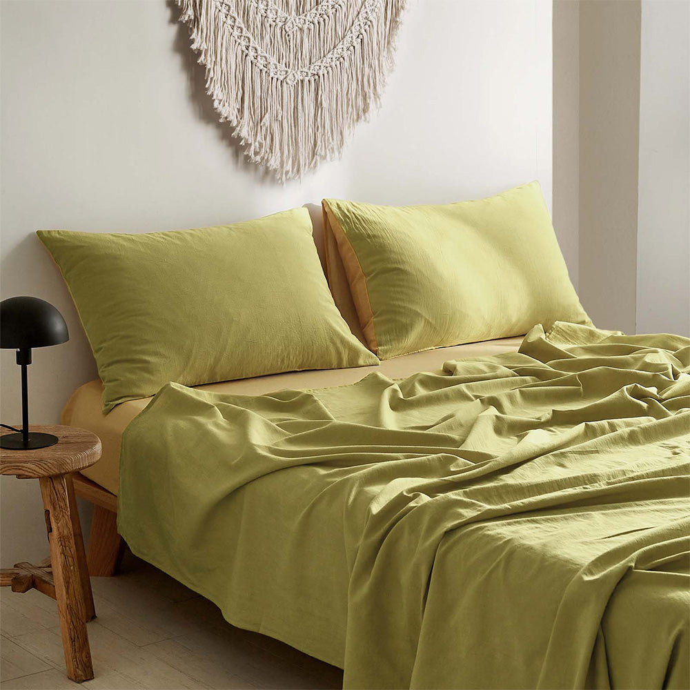 Cosy Club Washed Cotton Sheet Set Single Yellow Tristar Online