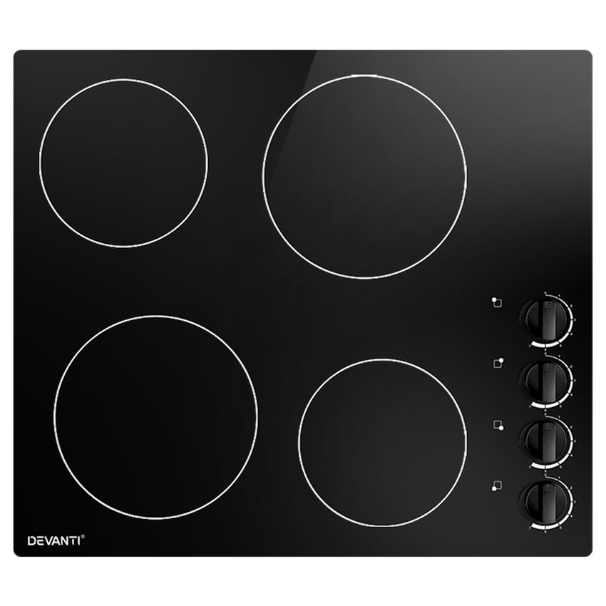 Devanti Ceramic Cooktop 60cm Electric Kitchen Burner Cooker 4 Zone Knobs Control Tristar Online