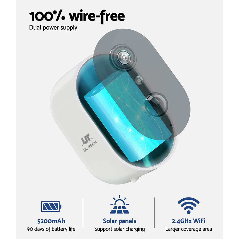 UL-tech 1080P Wireless Security IP Camera Rechargeable Outdoor CCTV Solar Panel Tristar Online