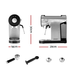 Devanti Coffee Machine Espresso Maker 20 Bar Milk Frother Cappuccino Latte Cafe Tristar Online