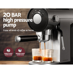 Devanti Coffee Machine Espresso Maker 20 Bar Milk Frother Cappuccino Latte Cafe Tristar Online