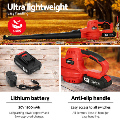 Giantz 20V Cordless Leaf Blower Garden Lithium Electric Battery Nozzles 2-Speed Tristar Online