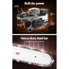 Giantz Petrol Chainsaw Chain Saw E-Start Commercial 45cc 16'' Top Handle Tree Tristar Online