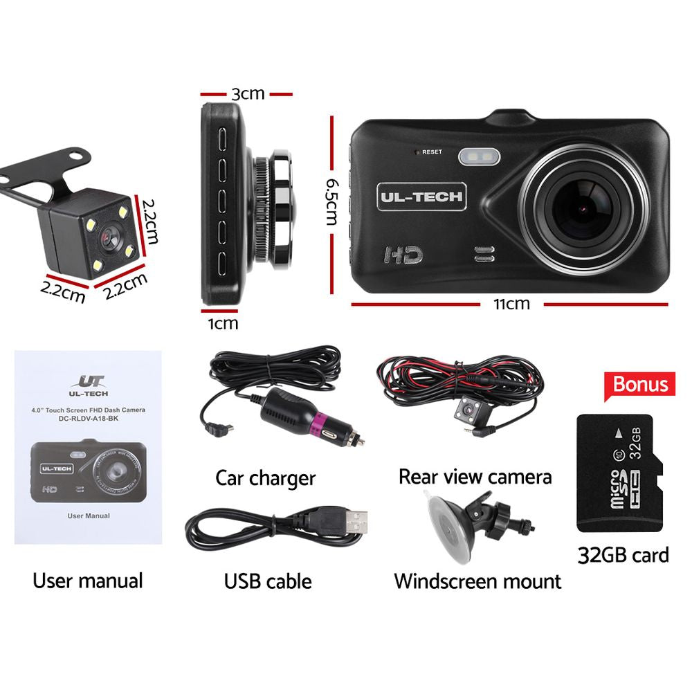 UL Tech 4 Inch Dual Camera Dash Camera - Black Tristar Online