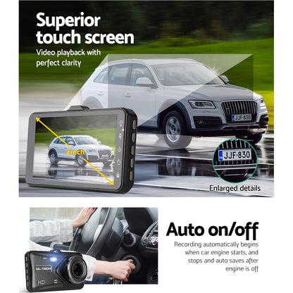 UL Tech 4 Inch Dual Camera Dash Camera - Black Tristar Online