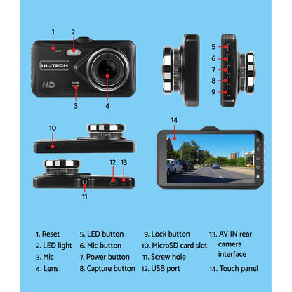 UL Tech 4 Inch Dual Camera Dash Camera - Black Tristar Online