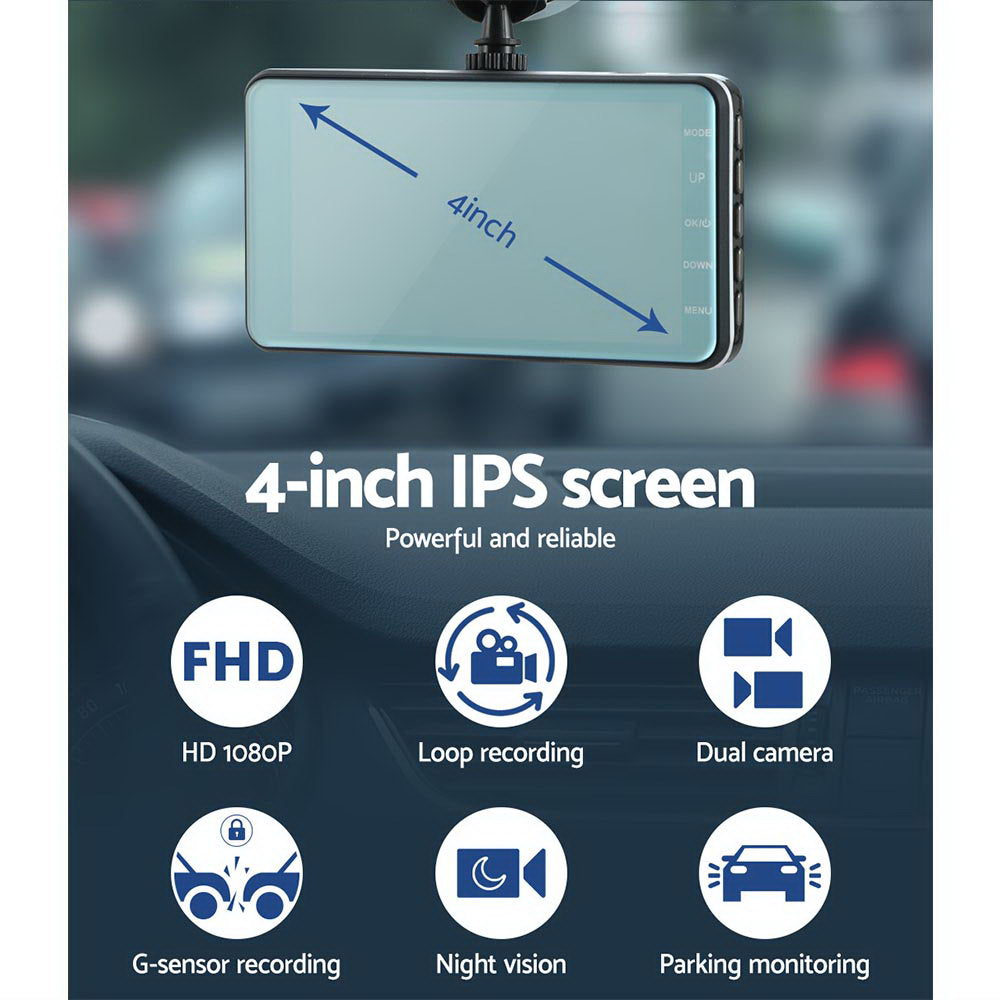 UL-tech 1080P 4" Dash Camera Dual Lens Car DVR Recorder Front Rear Night Vision Tristar Online