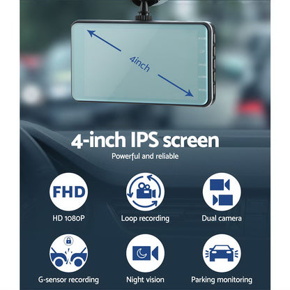 UL-tech 1080P 4" Dash Camera Dual Lens Car DVR Recorder Front Rear Night Vision Tristar Online