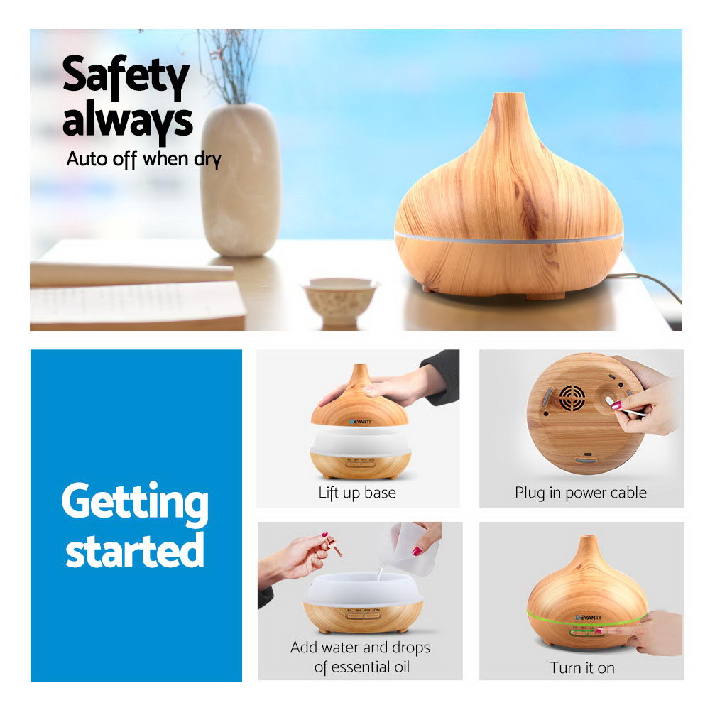 Devanti 300ml 4 in 1 Aroma Diffuser - Light Wood Tristar Online