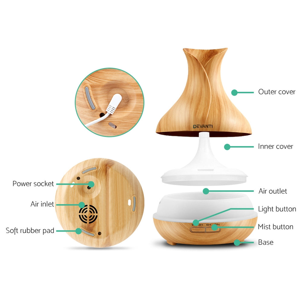 Devanti 400ml 4 in 1 Aroma Diffuser remote control - Light Wood Tristar Online