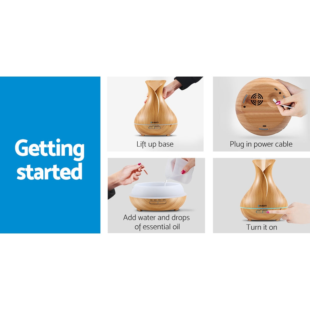 Devanti 400ml 4 in 1 Aroma Diffuser remote control - Light Wood Tristar Online