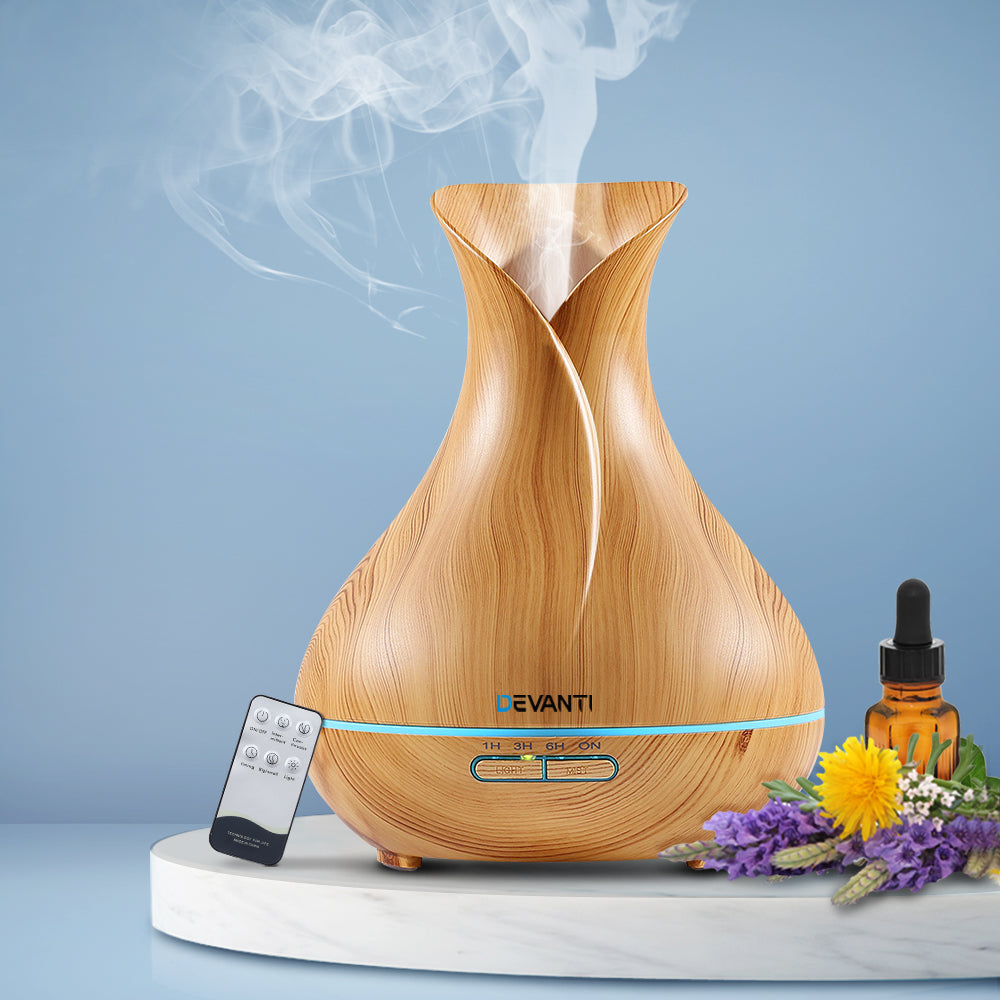Devanti 400ml 4 in 1 Aroma Diffuser remote control - Light Wood Tristar Online