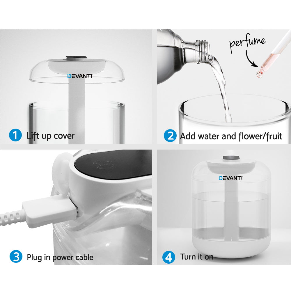 Devanti 1L Air Humidifier Ultrasonic Purifier Aroma Diffuser Essential Oil LED Tristar Online