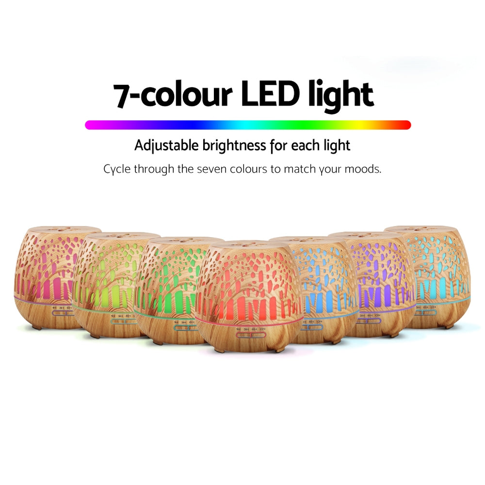 Devanti Aroma Diffuser Aromatherapy Humidifier Essential Oil Ultrasonic Cool Mist Wood Grain Remote Control 400ml Tristar Online