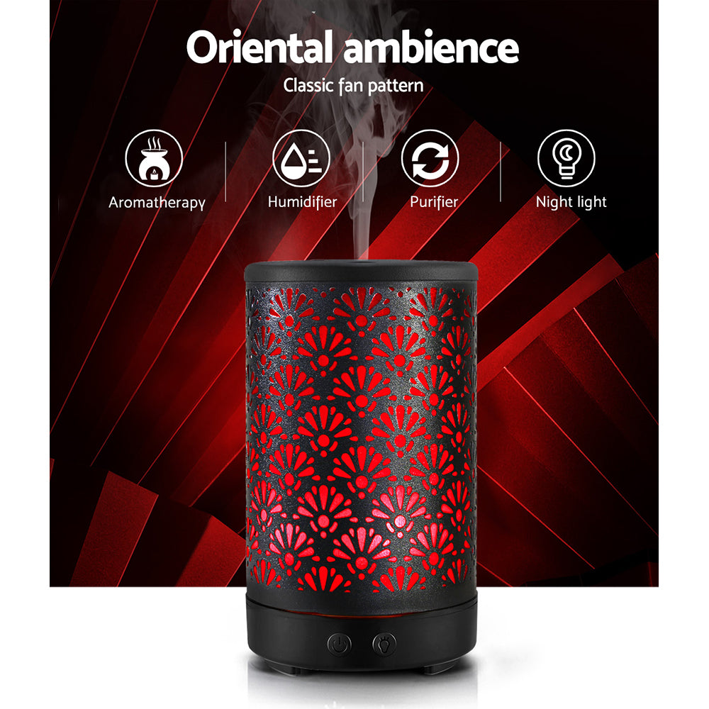 Devanti Aroma Diffuser Aromatherapy Essential Oils Metal Cover Ultrasonic Cool Mist 100ml Remote Control Black Tristar Online