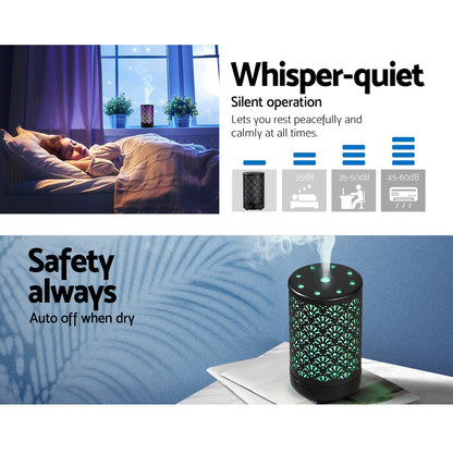 Devanti Aroma Diffuser Aromatherapy Essential Oils Metal Cover Ultrasonic Cool Mist 100ml Remote Control Black Tristar Online