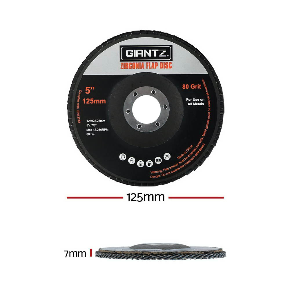 Giantz 100 PCS Zirconia Sanding Flap Disc 5’’ 125mm 80Grit Angle Grinding Wheel Tristar Online