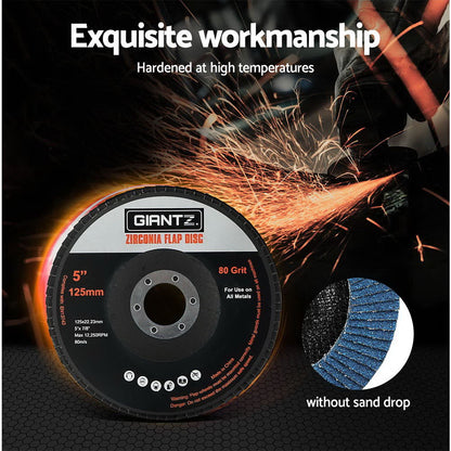 Giantz 100 PCS Zirconia Sanding Flap Disc 5’’ 125mm 80Grit Angle Grinding Wheel Tristar Online
