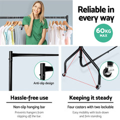 Artiss 6FT Clothes Racks Metal Garment Display Rolling Rail Hanger Airer Stand Portable Tristar Online