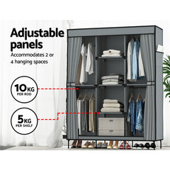 Artiss Large Portable Clothes Closet Wardrobe with Shelf Grey Tristar Online