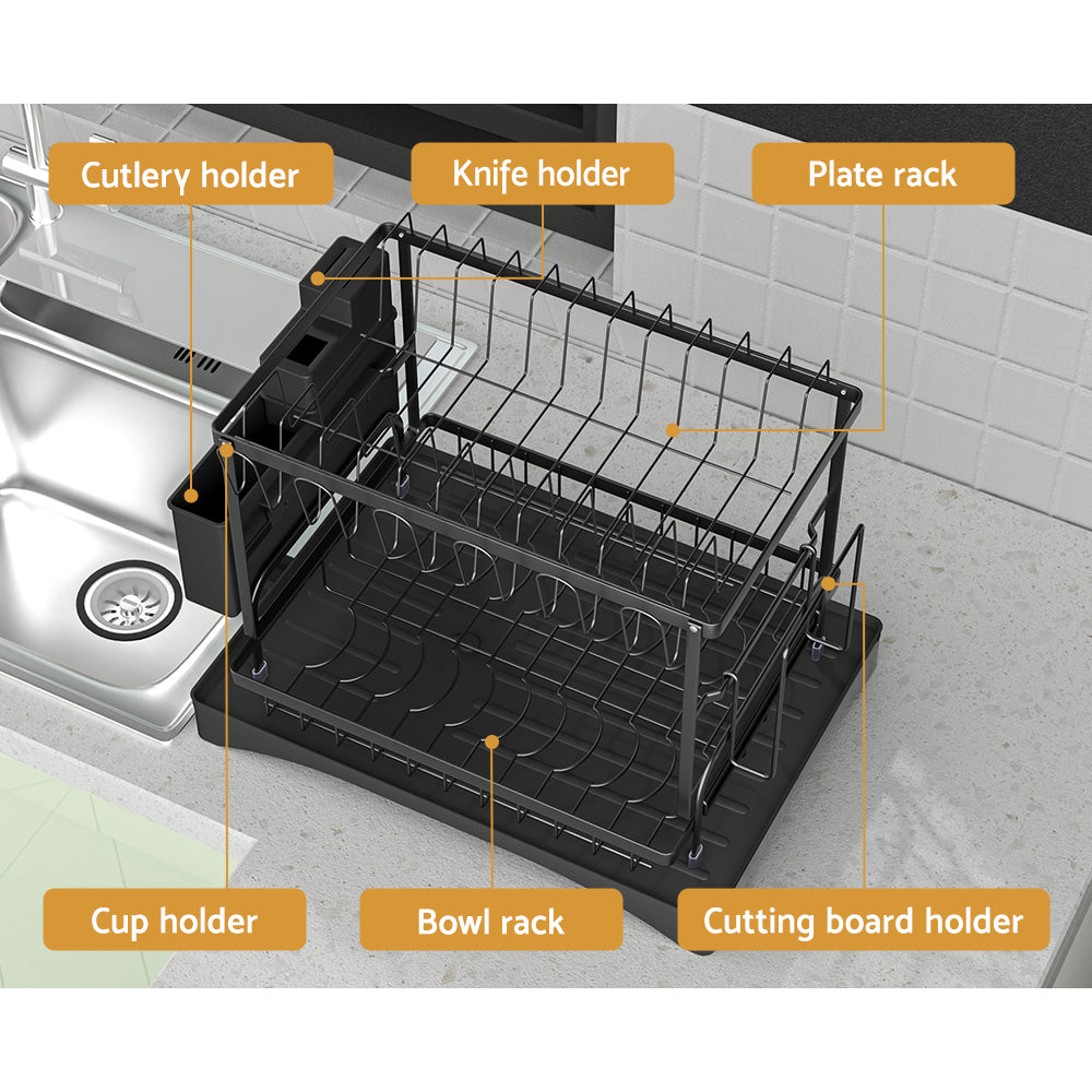 Cefito Dish Rack Expandable Drying Drainer Cutlery Holder Tray Kitchen 2 Tiers Tristar Online