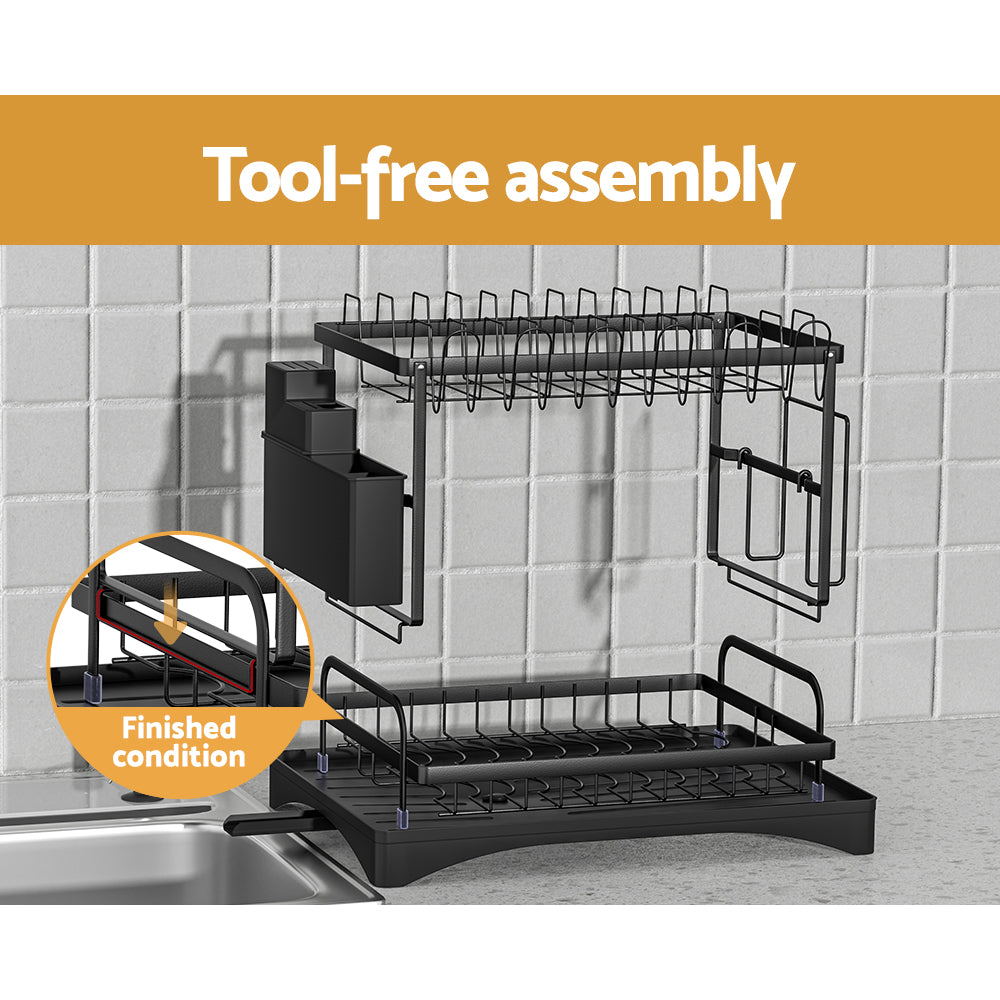 Cefito Dish Rack Expandable Drying Drainer Cutlery Holder Tray Kitchen 2 Tiers Tristar Online