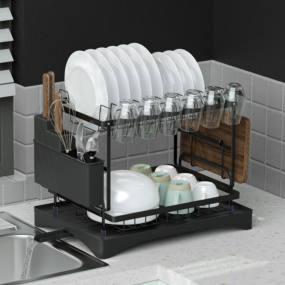 Cefito Dish Rack Expandable Drying Drainer Cutlery Holder Tray Kitchen 2 Tiers Tristar Online