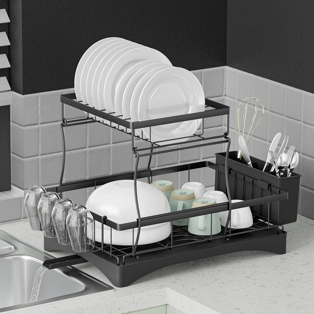Cefito Dish Rack Expandable Drying Drainer Cutlery Holder Tray Kitchen 2 Tiers Tristar Online