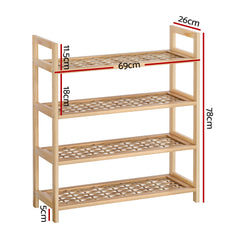 Artiss 4-tier Shoe Rack 12 Pairs Shoe Storage Weaved Shelves Solid Wood Frame Tristar Online