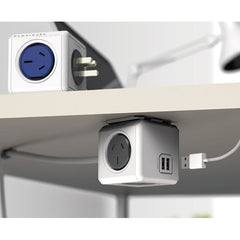 Allocacoc PowerCube Extended USB Powerboard 4-Outlets 2 USB Ports Grey-White 1.5m Tristar Online