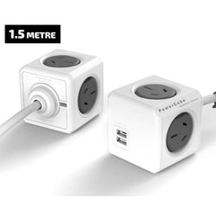 Allocacoc PowerCube Extended USB Powerboard 4-Outlets 2 USB Ports Grey-White 1.5m Tristar Online