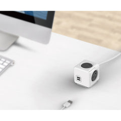 Allocacoc PowerCube Extended USB Powerboard 4-Outlets 2 USB Ports Grey-White 1.5m Tristar Online