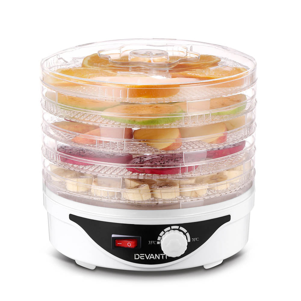 Devanti 5 Trays Food Dehydrator Fruit Dehydrators Pet Beef Jerky Dryer White Tristar Online