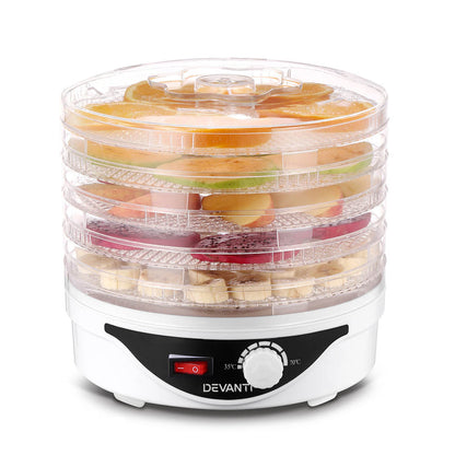 Devanti 5 Trays Food Dehydrator Fruit Dehydrators Pet Beef Jerky Dryer White Tristar Online