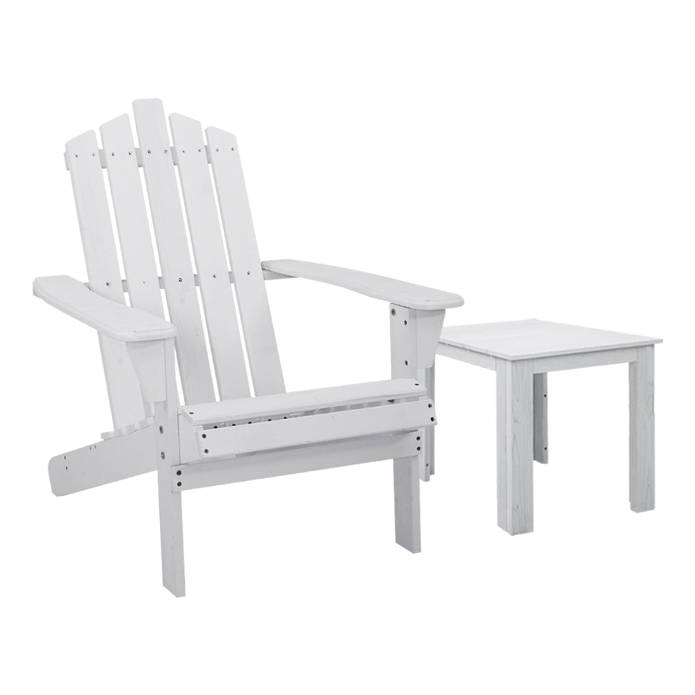 Gardeon 2PC Adirondack Outdoor Table and Chair Wooden Beach Chair Patio Furniture White Tristar Online